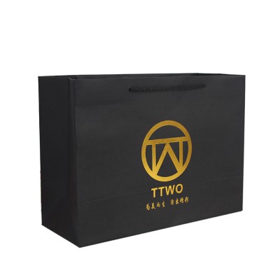 Wholesale gold shiny logo kraft paper shopping bag for shoes and clothes